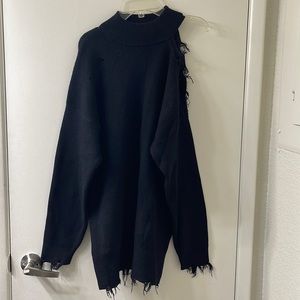Black distressed turtle neck sweater
